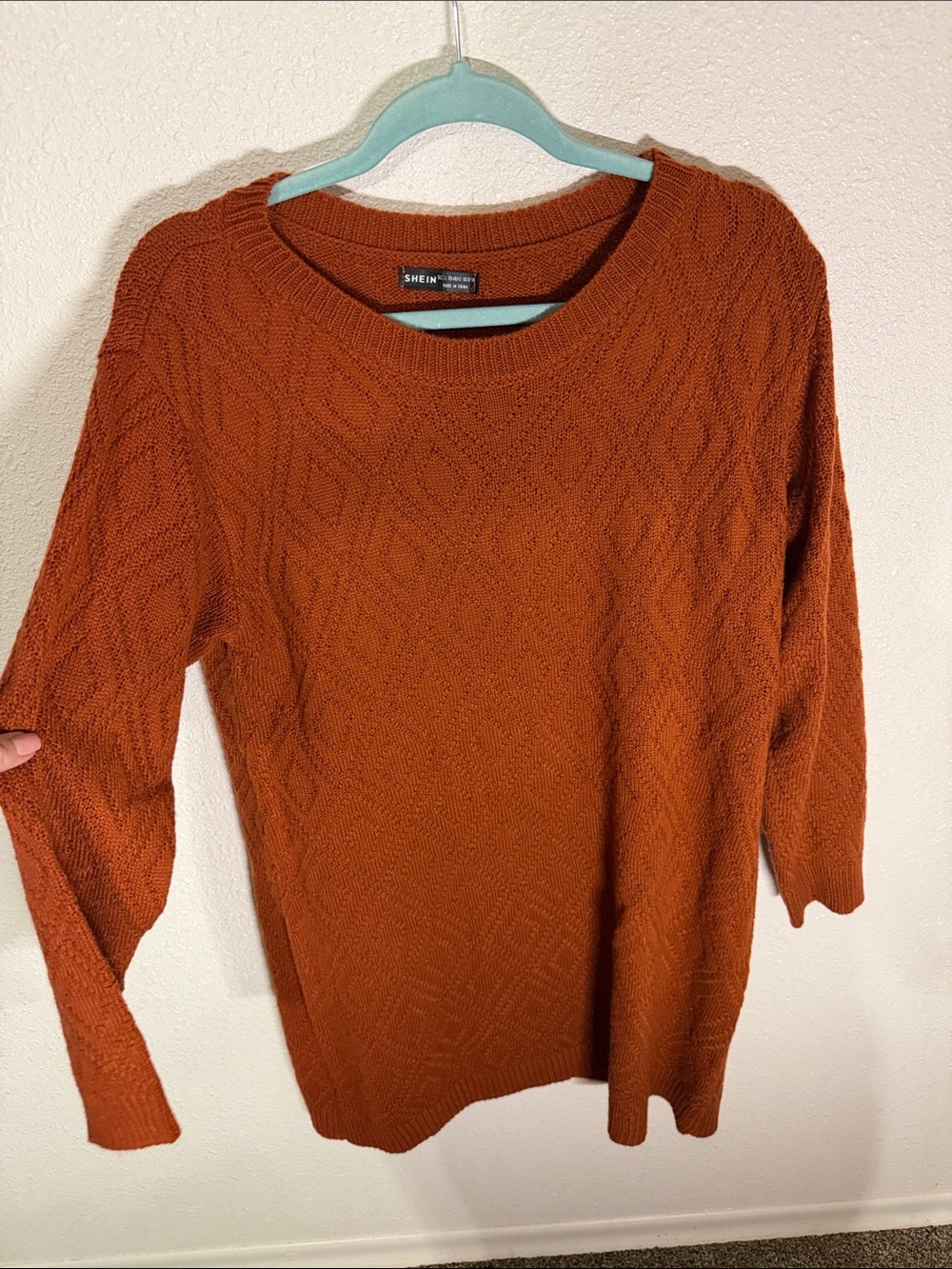 SHEIN Women's Burnt Orange Textured Crew Neck Sweater